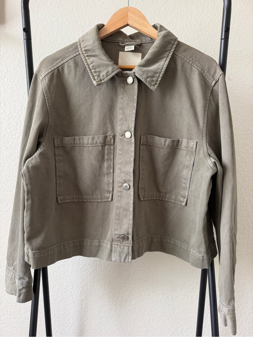 H&M Olive Utility Jacket Oversized Cropped Shacket Size Large